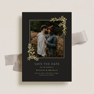 Hamilton Gold Foil Greenery Wedding Save the Date Invitation