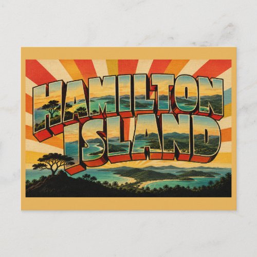 Hamilton Island Queensland Vintage Travel Art Postcard