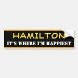 [ Thumbnail: "Hamilton" - "It’s Where I’M Happiest" (Canada) Bumper Sticker ]