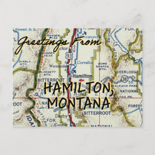 Hamilton Montana Vintage Map Postcard