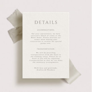 Hamilton Portait Wedding Details Card