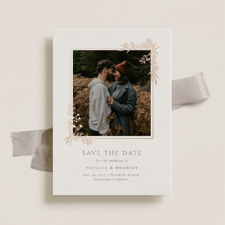 Hamilton Rose Gold Greenery Wedding Save the Date Foil Invitation