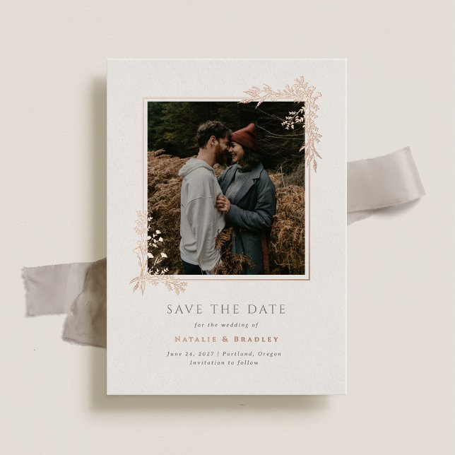 Hamilton Rose Gold Greenery Wedding Save the Date Foil Invitation (Creator Uploaded)