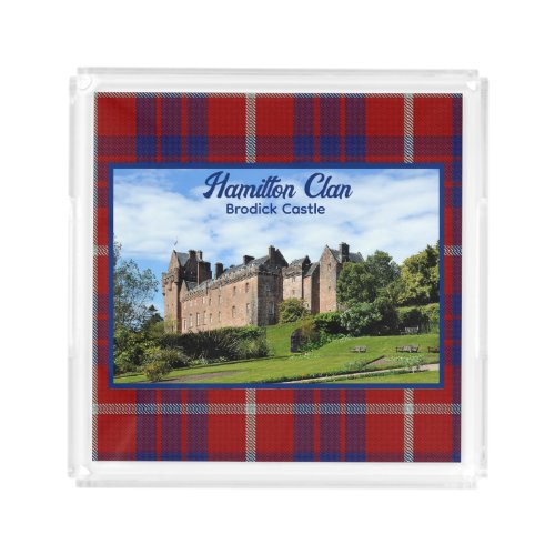 Hamilton Scottish Clan Brodick Castle Tartan Photo Acrylic Tray