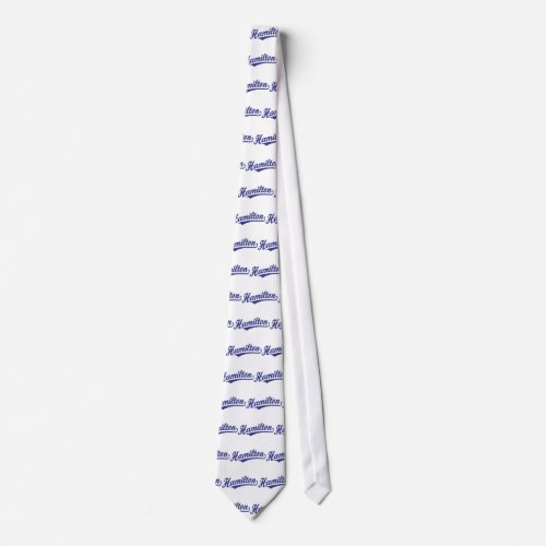Hamilton script logo in blue distressed neck tie