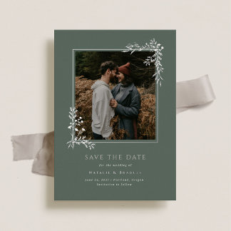 Hamilton Silver Greenery Wedding Save the Date Foil Invitation