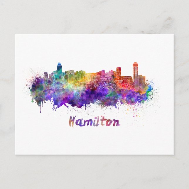 Hamilton skyline in watercolor postcard (Front)