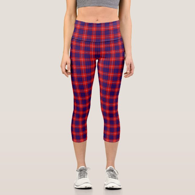 Hamilton tartan red blue purple plaid capri leggings (Front)