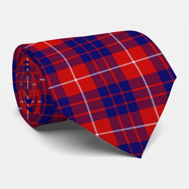 Hamilton tartan red blue purple plaid neck tie (Rolled)
