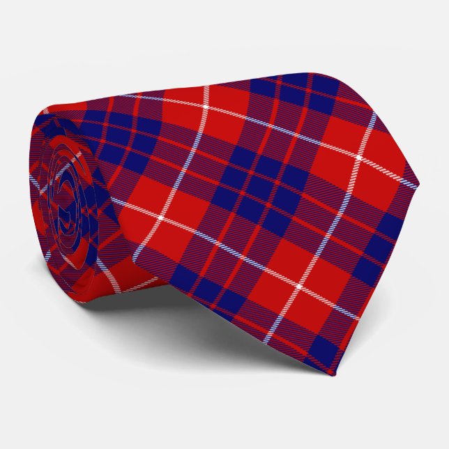 Hamilton tartan red blue purple plaid neck tie (Rolled)