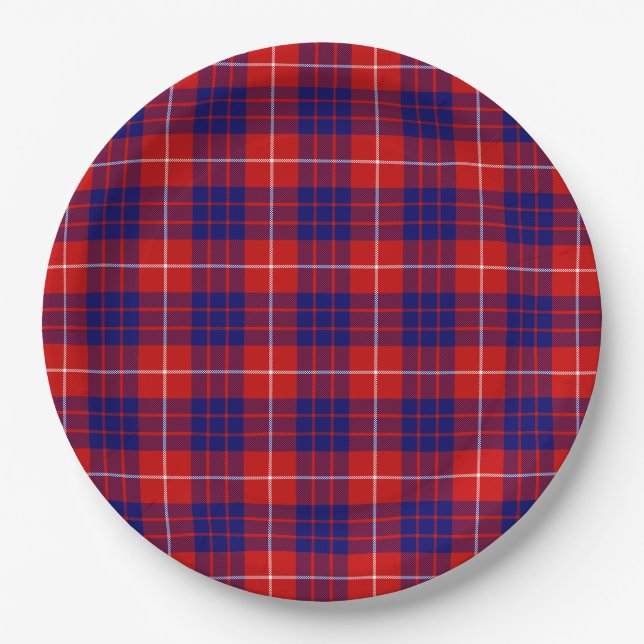 Hamilton tartan red blue purple plaid paper plates (Front)