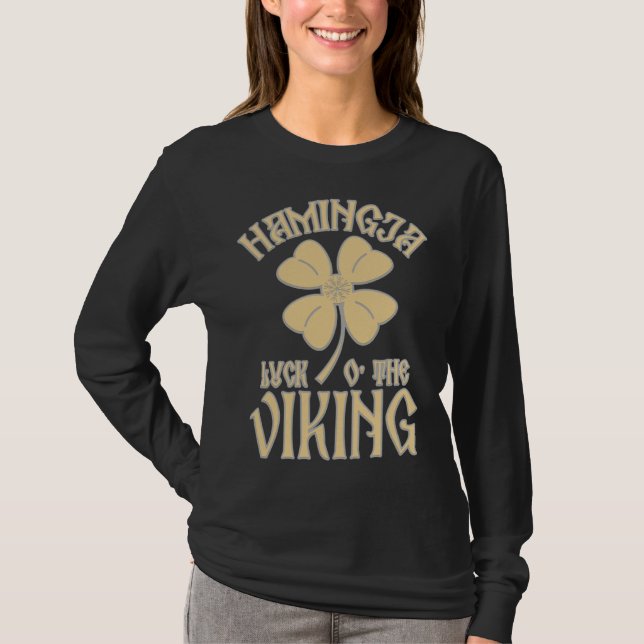 Hamingja Luck o the Viking Shamrock Aegeshjalmur V T-Shirt (Front)