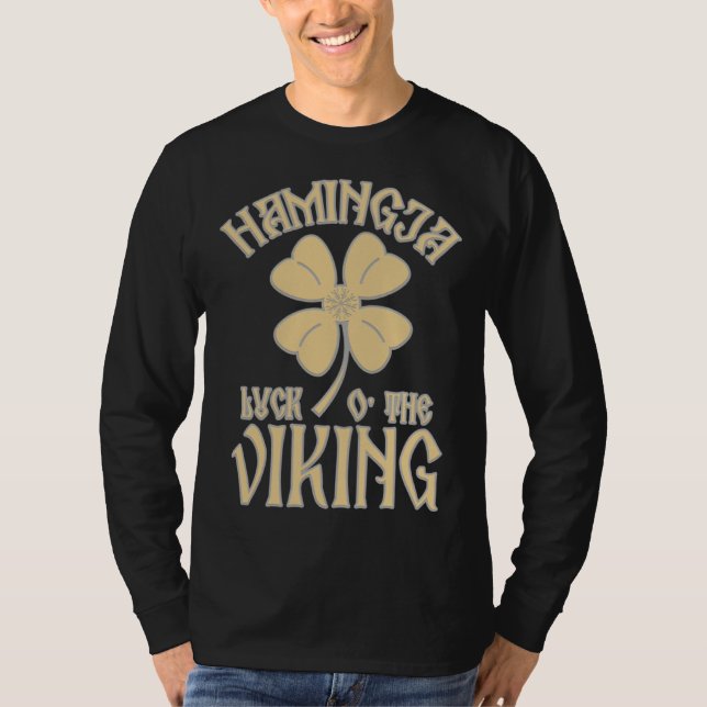 Hamingja Luck o the Viking Shamrock Aegeshjalmur V T-Shirt (Front)