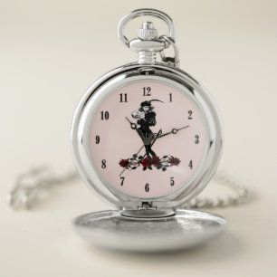 Hamlet Black Numbers Pink Face Pocket Watch
