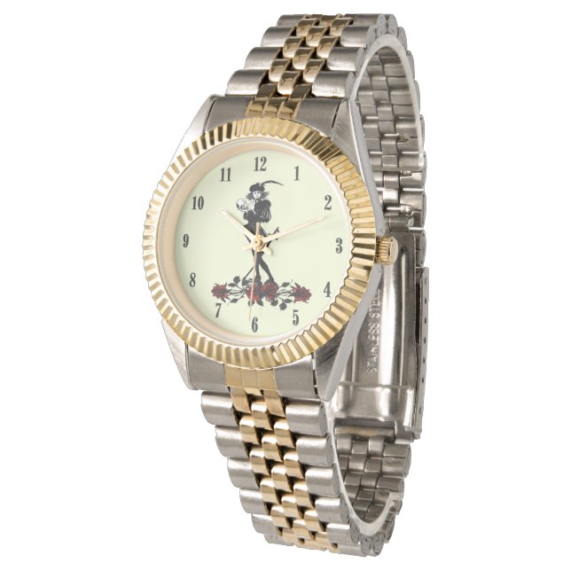 Hamlet Black Numbers Pink Face  Watch (Angled)