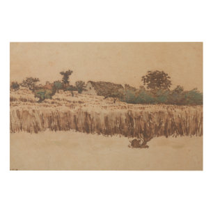 Hamlet in a Wheat Field Jean-Francois Millet Wood Wall Art