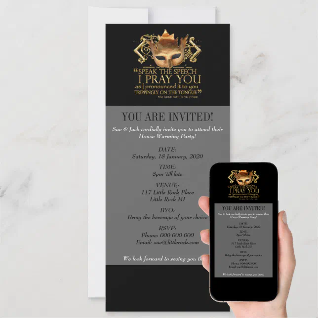 Hamlet "speak the speech" Quote (Gold Version) Invitation Zazzle