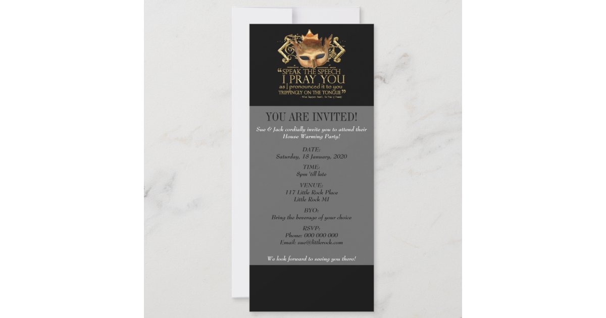 Hamlet "speak the speech" Quote (Gold Version) Invitation Zazzle