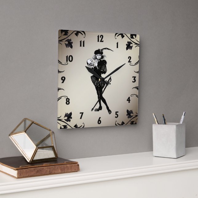 Hamlet The Bard Antique Gold Black Numbers Square Wall Clock (Office)