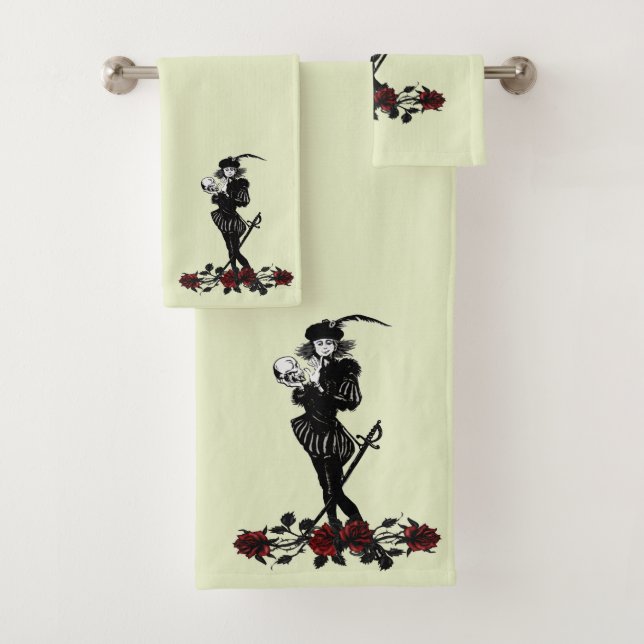 Hamlet The Bard Green Bath Towel Set (Insitu)