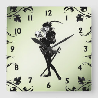 Hamlet The Bard Green Black Numbers Square Wall Clock