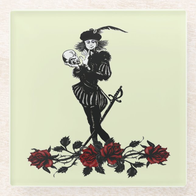 Hamlet The Bard Lime Green  Glass Coaster (Front)