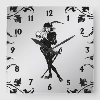 Hamlet The Bard Silver Black Numbers Square Wall Clock