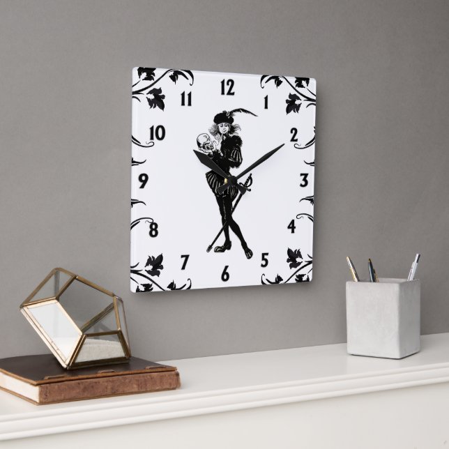 Hamlet The Bard White Black Numbers Square Wall Clock (Office)