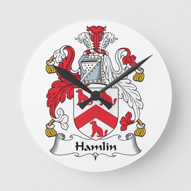 Hamlin Family Crest Round Clock (Front)
