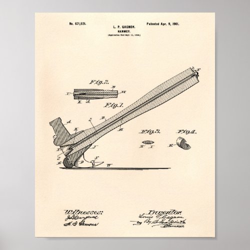 Hammer 1901 Patent Art Old Peper Poster