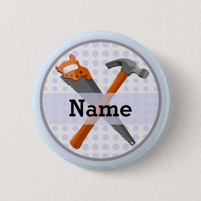 Hammer and saw design for boys pinback button (Front)