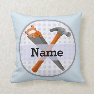 Hammer and saw design for boys throw pillow