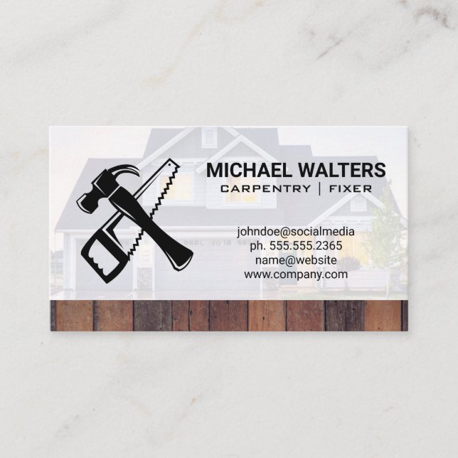 Hammer and Saw | Home and Wood Business Card (Front)