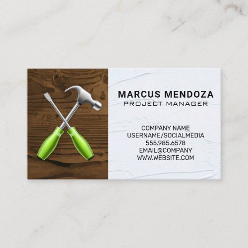 Hammer and Screwdriver  Wood and Spackle Business Card