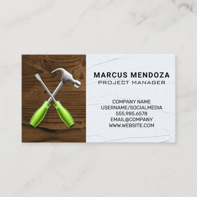 Hammer and Screwdriver | Wood and Spackle Business Card (Front)