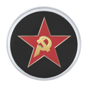 Hammer and sickle into the red star silver finish lapel pin