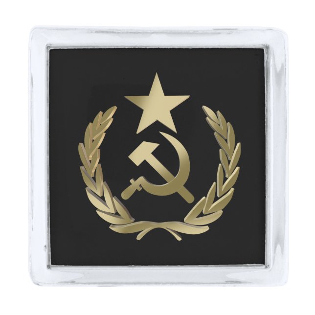 Hammer and sickle silver finish lapel pin (Front)