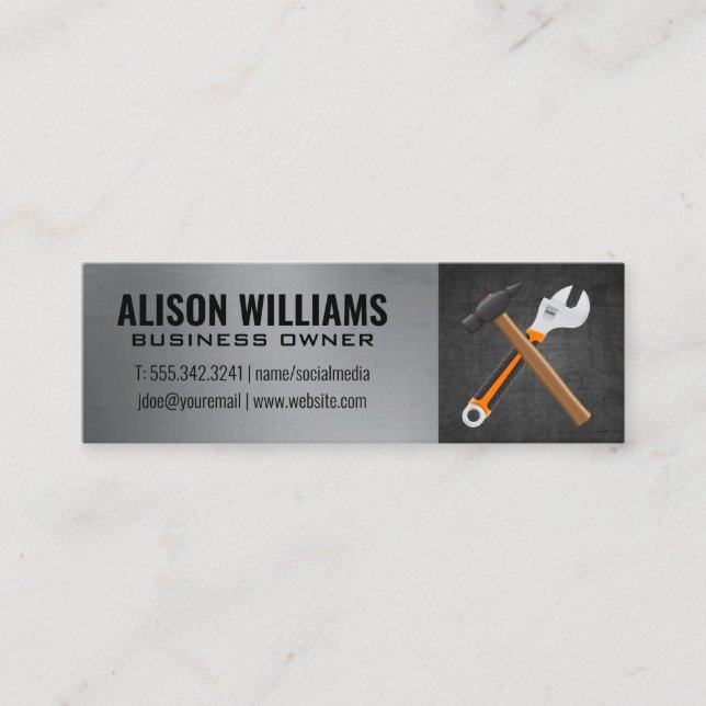 Hammer and Wrench | Construction Mini Business Card (Front)