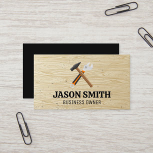 Hammer and Wrench Construction Wood Pattern Business Card