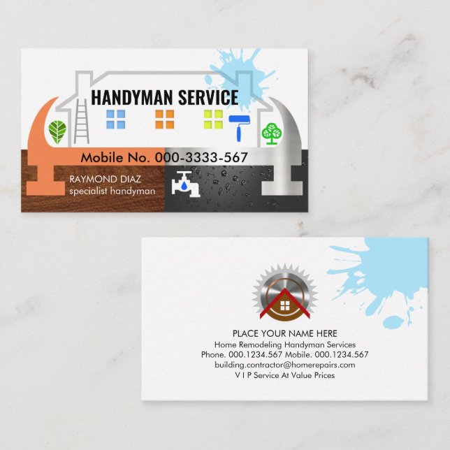 Hammer Building Foundation Handyman Business Card (Front/Back)