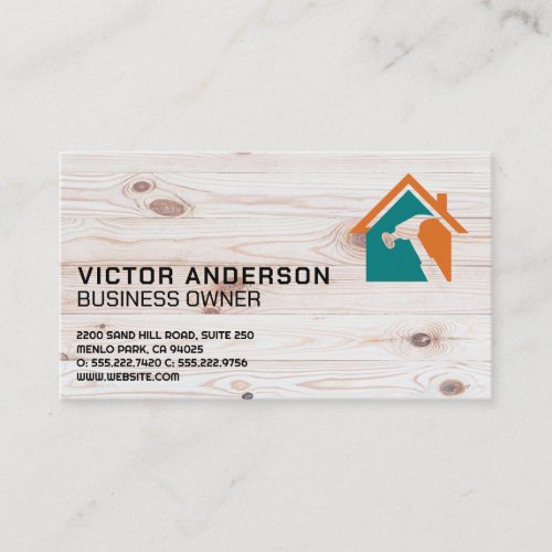 Hammer Home Logo | Wood Background | Handyman Business Card