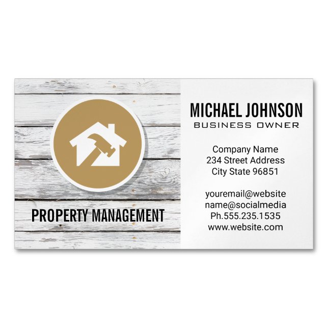 Hammer Home Logo | Wood Panels Business Card Magnet (Front)