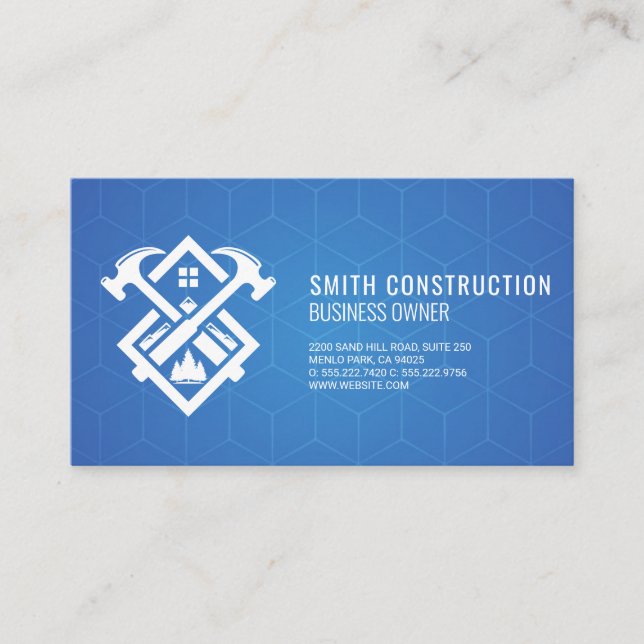 Hammer House Logo | Blue Geometric Background Business Card (Front)