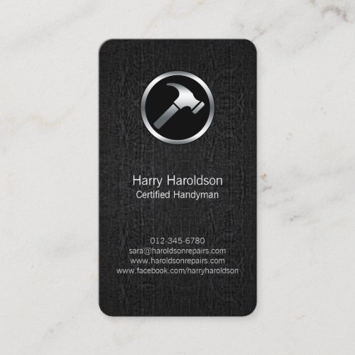 Hammer Icon Black Grunge Handyman Business Card
