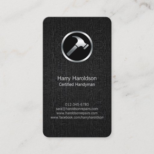 Customizable Hammer Icon Black Grunge Handyman Business Card