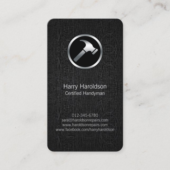 Hammer Icon Black Grunge Handyman Business Card (Front)