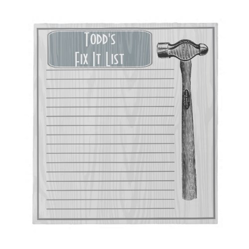 Hammer It Out Fix It Chore List Monogram Gray Notepad