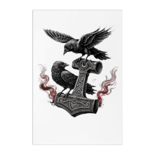 Hammer of Odin with two Raven Odins Northman Valha Acrylic Print