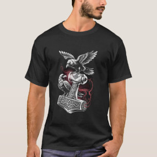 Hammer of Odin with two Raven Odins Northman Valha T-Shirt