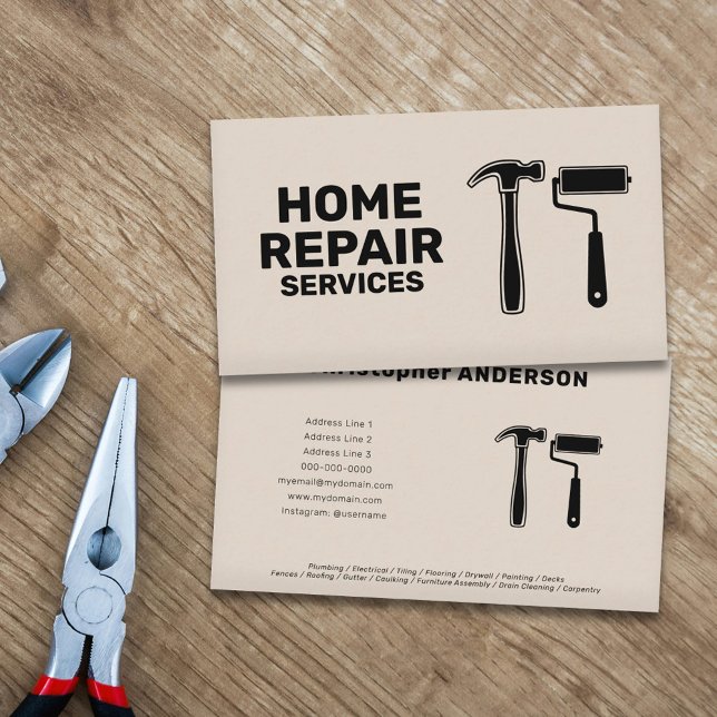 Hammer & Paint Roller - Home Repair Services Business Card (Hammer & Paint Roller - Home Repair Services Business Card)